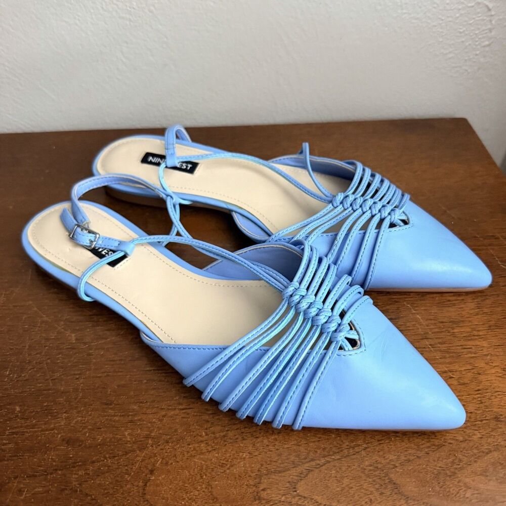 Nine West Naida Pointed Toe Slingback Dress Flats Blue Womens Sz 9 Shoes